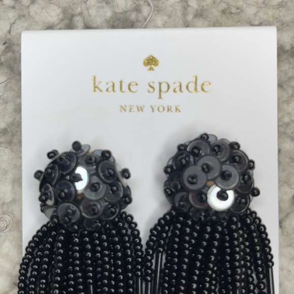 NWT Kate Spade Black Glitzville Beaded and Sequin Dangle Tassel Earrings - Picture 5 of 7